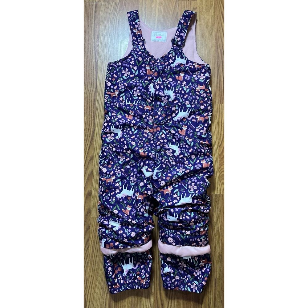 New Children's Place Overall, Toddler Girl Size 4T Print Snowsuit, Snow Bib